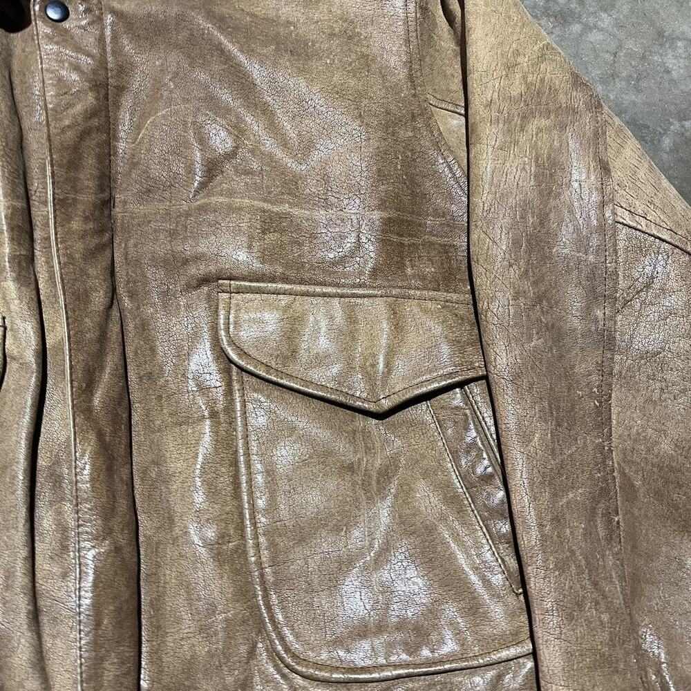 Vintage 80s Brown Military Bomber Boxy Style Grunge Jacket - Picture 2 of 5